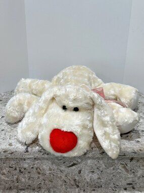 VTG Commonwealth White Floppy Puppy Dog Plush Red Nose 18 Inch 1999 Valentine